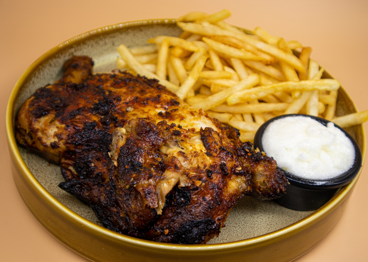 Half Chicken and Chips with Garlic Dip