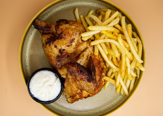 Half Chicken and Chips with Garlic Dip
